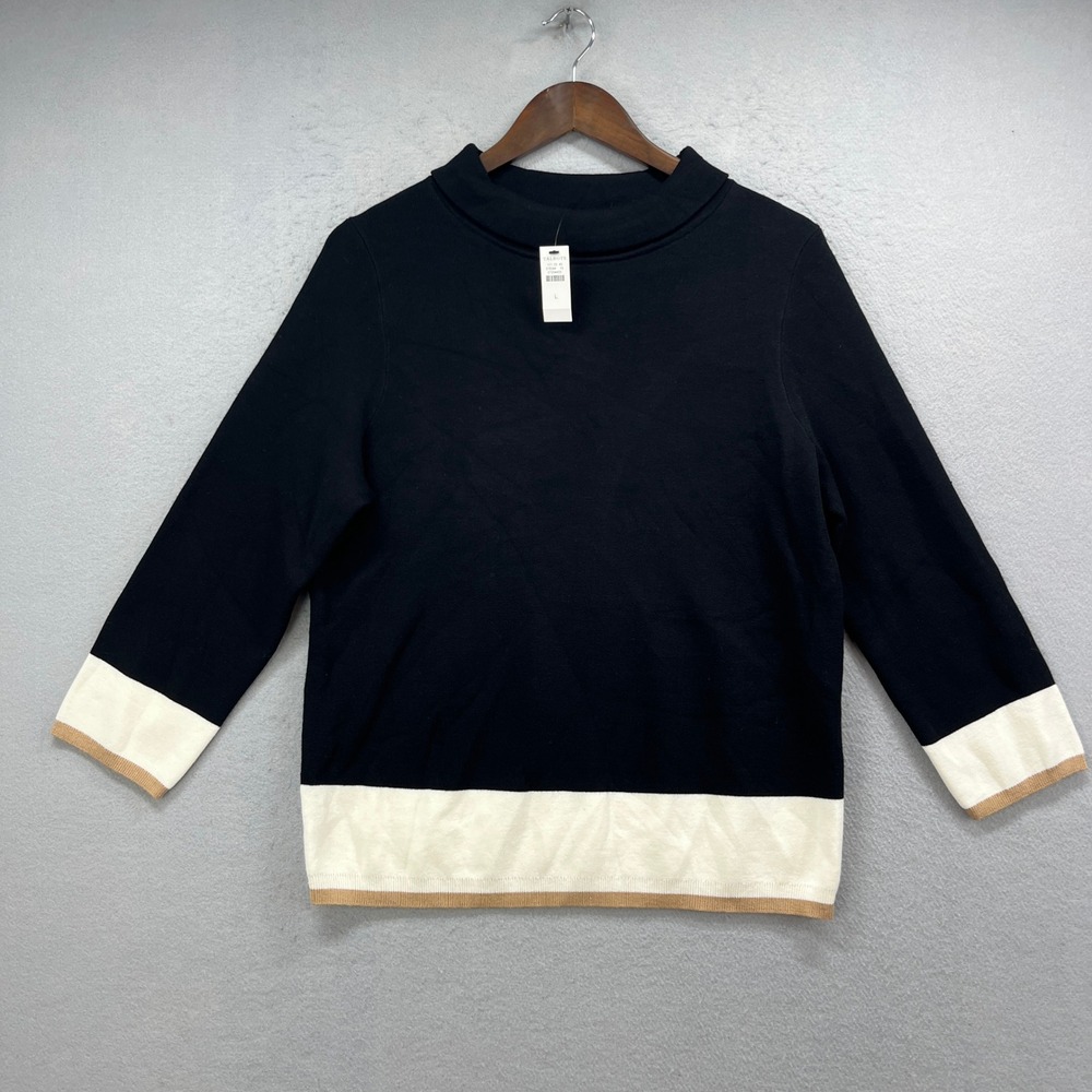 Talbots Pullover Sweater Womens L Black Ivory Colorblock Cowl Neck Classic NEW